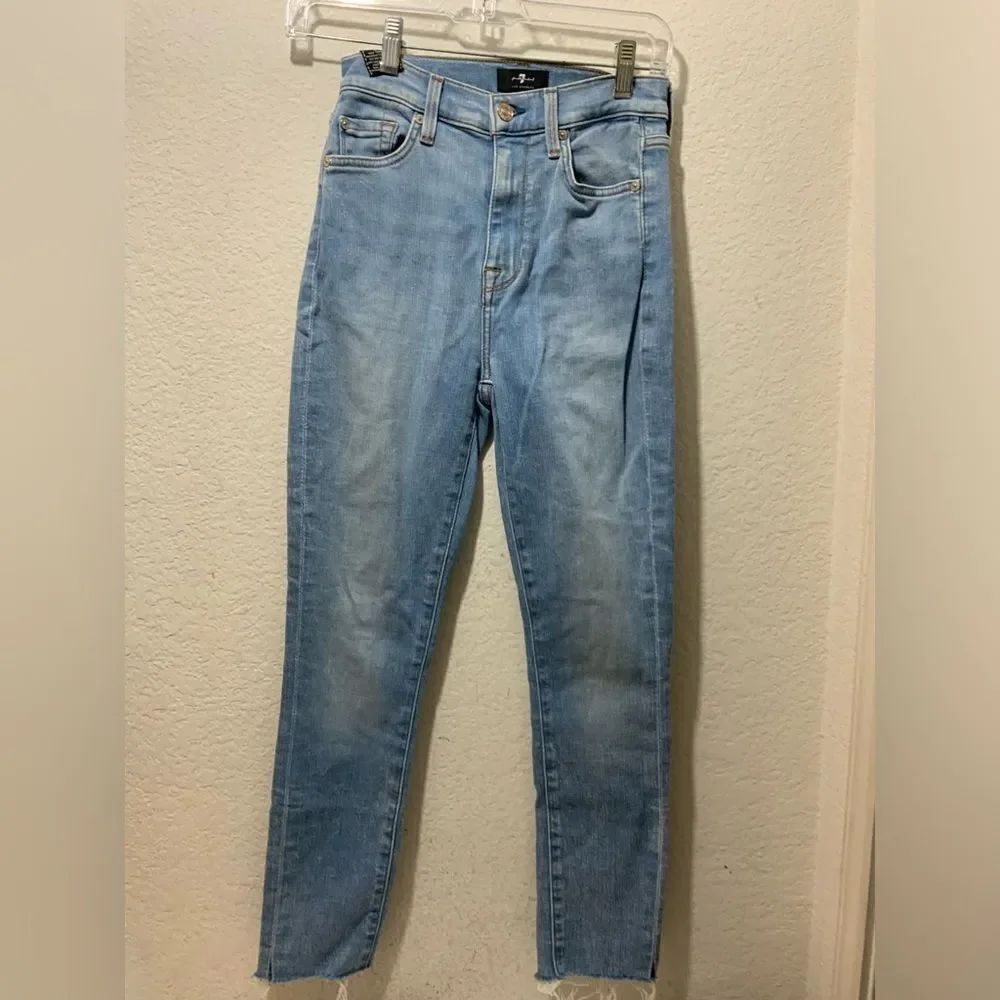 7 For All Mankind Women’s High Waist Ankle Skinny Velvet Pant Size 24 blue